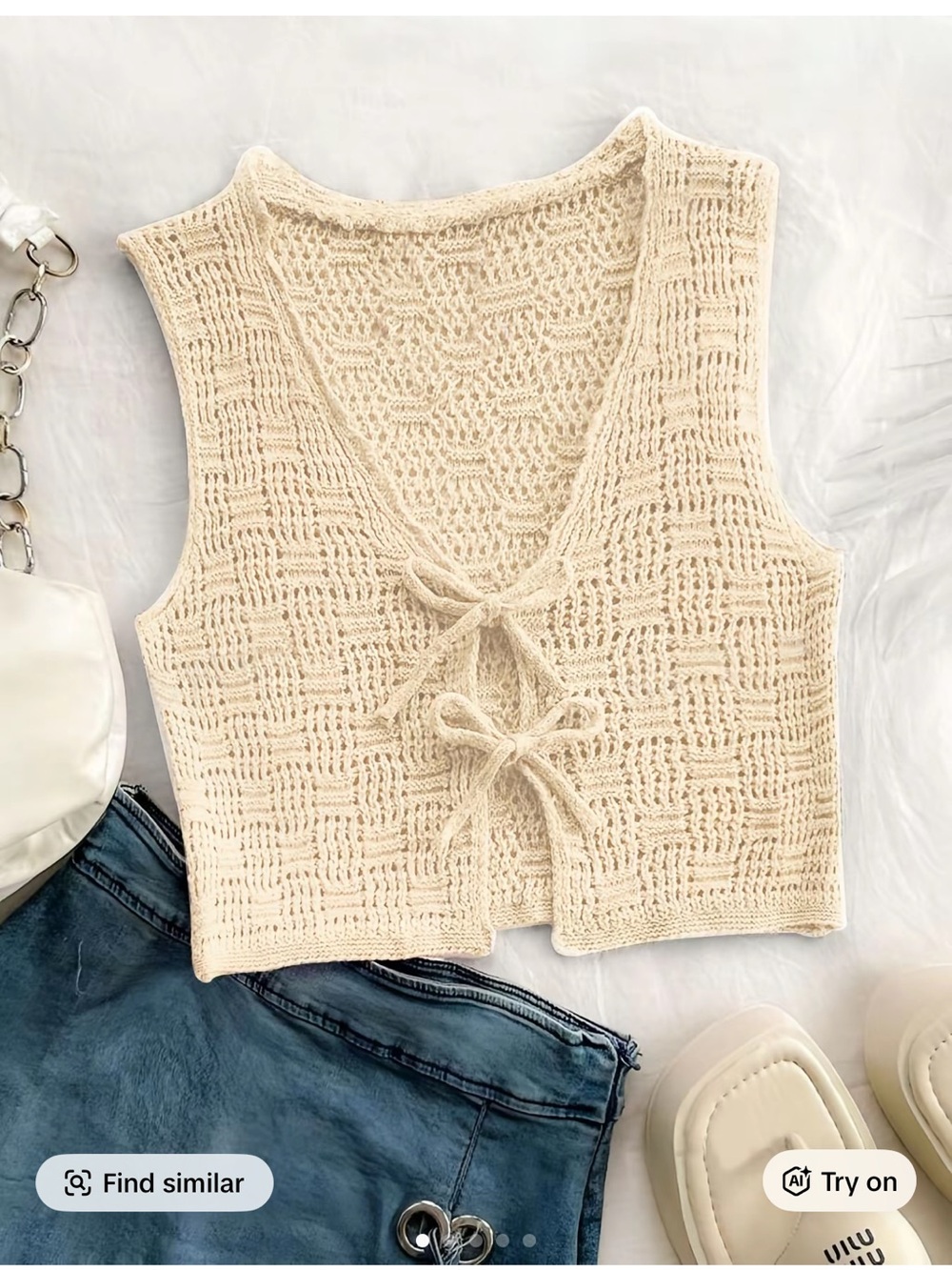 Amazon Cream Crochet Tie-Front Tank Top